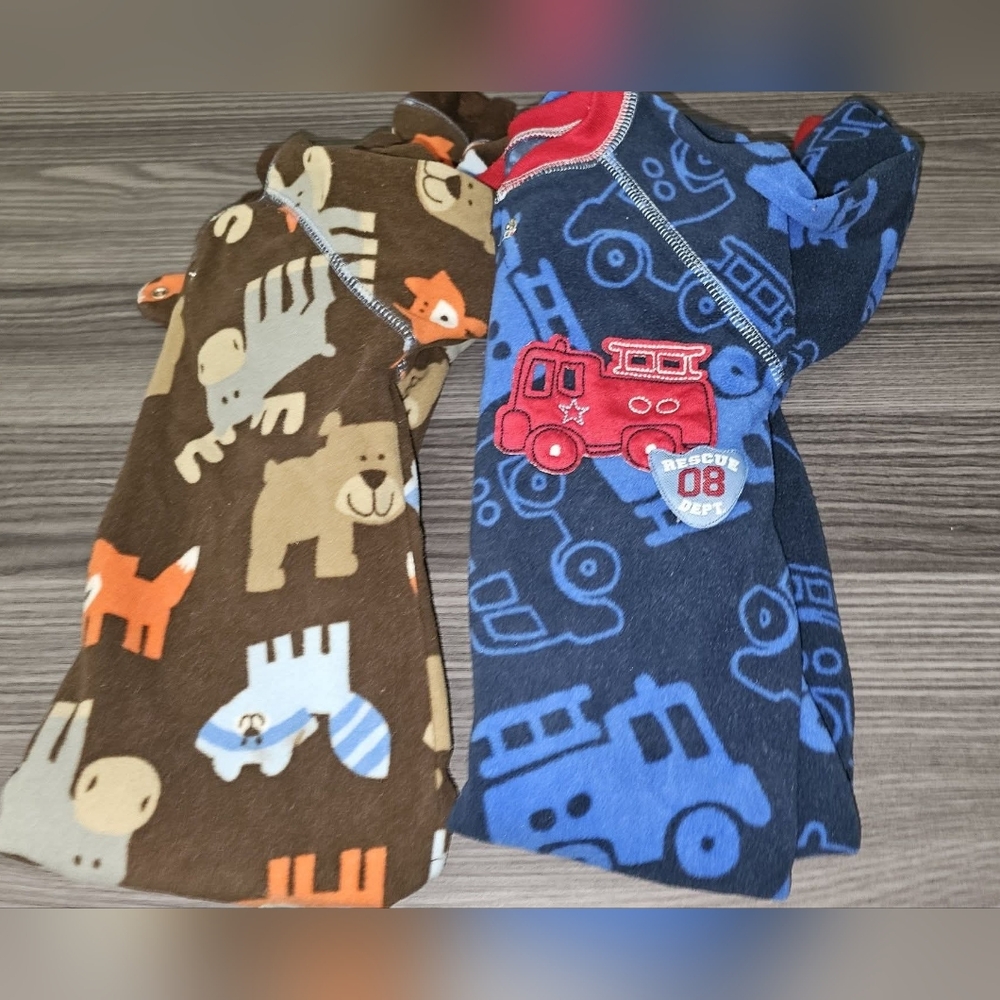 Footed Pajamas 12m Boys Pjs Just One You & Carters Animals Firetrucks